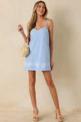 Minkpink Bella Light Blue Cotton Blend Embroidered Mini Dress
