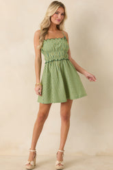 Minkpink Capri Green Stripe Linen Blend Scallop Mini Dress