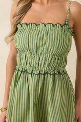 Minkpink Capri Green Stripe Linen Blend Scallop Mini Dress
