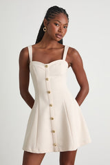 Akira Cream Button-Front Skater Mini Dress