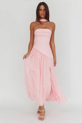 Mariabella Asymmetric Bodice Maxi Dress Pink