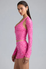 Embellished Cut-Out Halterneck Top In Bubblegum Pink