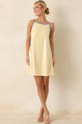 Frnch Trancoso Pale Yellow Sequin Tie-Back Mini Dress