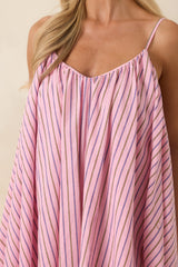 Frnch Poroa Pink Stripe Cotton Mini Dress