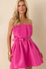 Caught My Eye Fuchsia Pleated Strapless Mini Dress