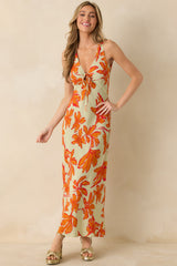 Minkpink Estelle Green & Orange Floral Print Keyhole Maxi Dress