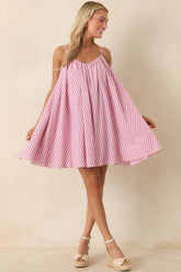 Frnch Poroa Pink Stripe Cotton Mini Dress