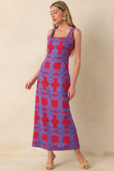 I'M Blushing Red Multi Geometric Print Linen Blend Maxi Dress