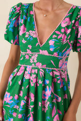 What A Dream Green Multi Floral Cotton Open Back Maxi Dress
