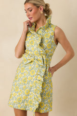 Prosperina Lilly Yellow Multi Floral Jacquard Ruffle Mini Dress