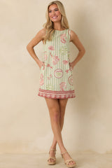 Minkpink Soleil Green Stripe Linen Blend Shift Mini Dress