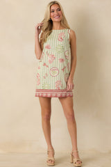 Minkpink Soleil Green Stripe Linen Blend Shift Mini Dress