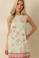 Minkpink Soleil Green Stripe Linen Blend Shift Mini Dress