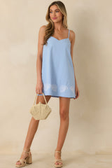 Minkpink Bella Light Blue Cotton Blend Embroidered Mini Dress