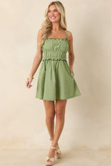 Minkpink Capri Green Stripe Linen Blend Scallop Mini Dress