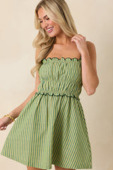 Minkpink Capri Green Stripe Linen Blend Scallop Mini Dress