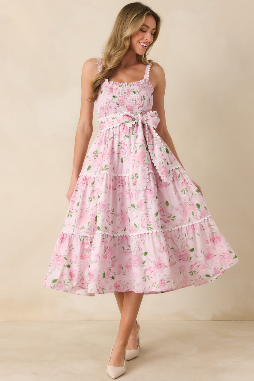 Prosperina Darcy Light Pink Floral Print Cotton Maxi Dress