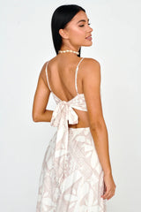 Sought After Tie Back Top Print Latte