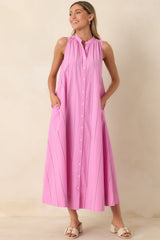 Frnch Teahupoo Pink Stripe Cotton Maxi Dress