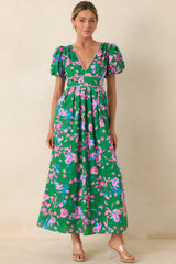 What A Dream Green Multi Floral Cotton Open Back Maxi Dress