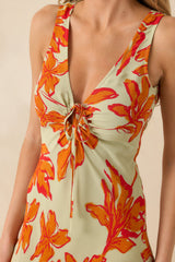 Minkpink Estelle Green & Orange Floral Print Keyhole Maxi Dress
