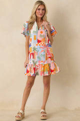 A Place In The Sun Orange & Pink Multi Cotton V-Neck Mini Dress