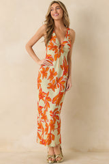 Minkpink Estelle Green & Orange Floral Print Keyhole Maxi Dress