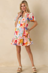 A Place In The Sun Orange & Pink Multi Cotton V-Neck Mini Dress