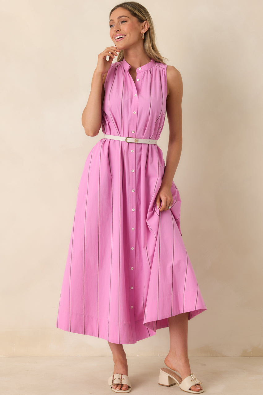 Frnch Teahupoo Pink Stripe Cotton Maxi Dress