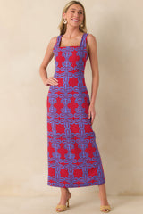 I'M Blushing Red Multi Geometric Print Linen Blend Maxi Dress